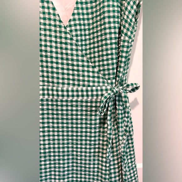 Banana Republic Cotton Linen Gingham Wrap Dress Green White Cottagecore Brunch - Picture 3 of 7